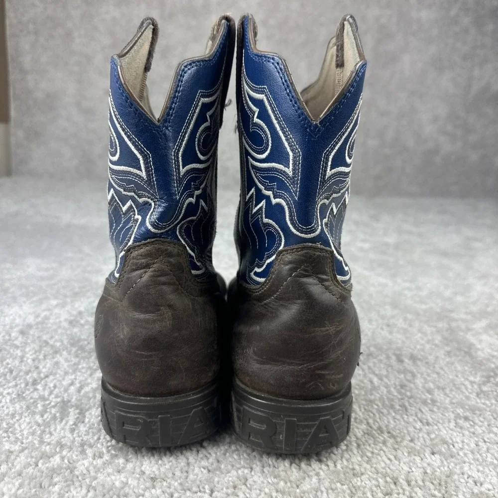 Ariat Cowboy Boots Kids Size 6 Brown Blue Square Toe Leather 10038333